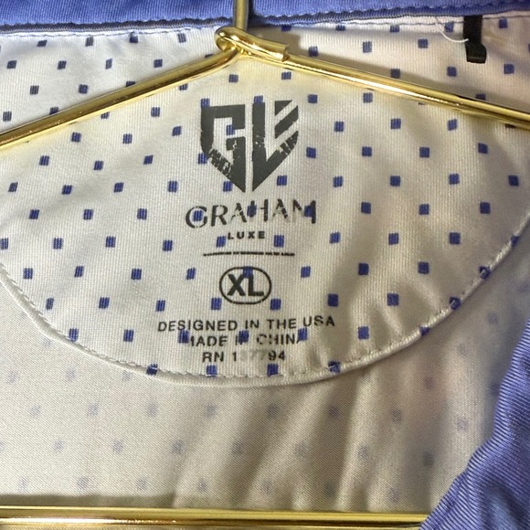 Graham Luxe Mens XL Golf Polo Shirt Blue Dot Pattern‎ Short Sleeve - Picture 6 of 8